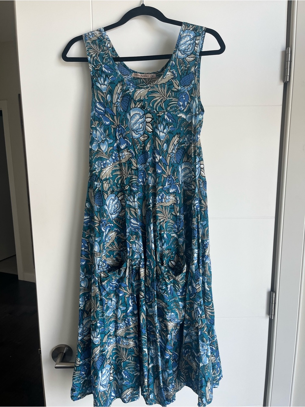 Sleeveless Teal Botanical Midi Dress